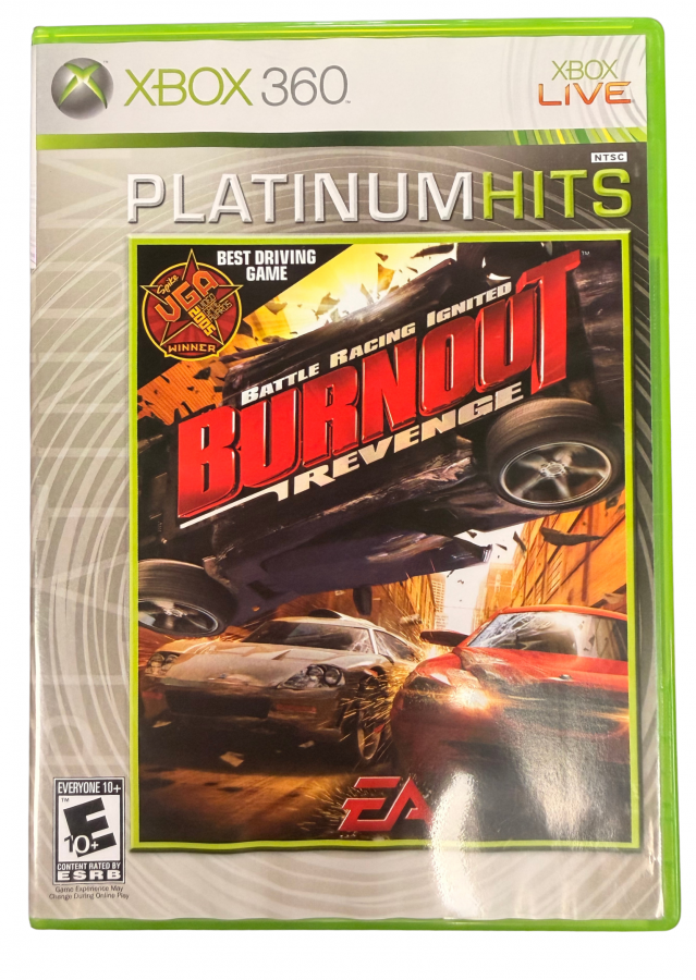 Burnout Revenge Platinum Hits Xbox 360 video game featuring high speed arcade racing gameplay crash mode destruction challenges aggressive driving traffic collisions takedown mechanics competitive races and classic Xbox 360 racing gameplay retro video game collection collectible gaming appeal cover art