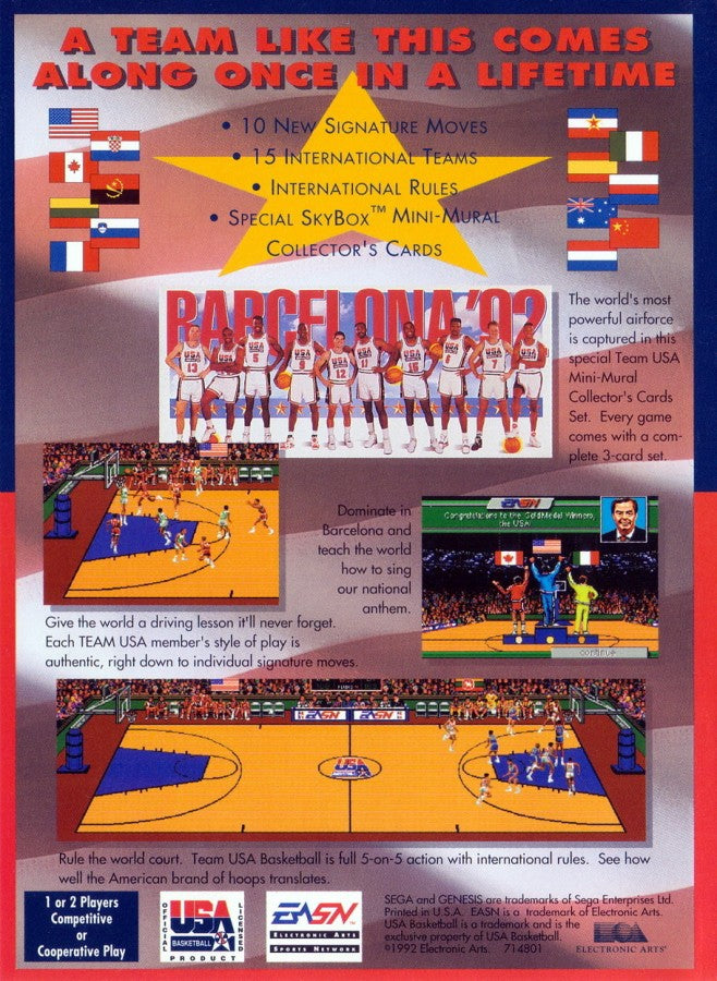 Team USA Basketball back cover art for Sega Genesis (GEN) video game