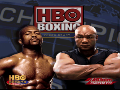 HBO Boxing retro PlayStation video game HBO Boxing sports boxing simulation realistic fighters arcade style combat multiplayer matches console title Sony PlayStation release title screen