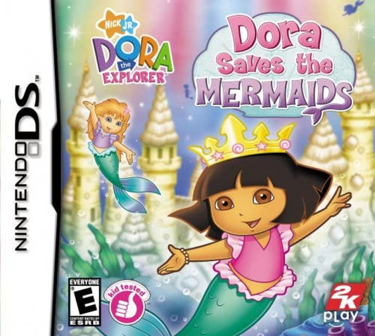 Dora the Explorer Dora Saves the Mermaids Nintendo DS video game, educational adventure gameplay, ocean-themed puzzles, family-friendly handheld console title front cover