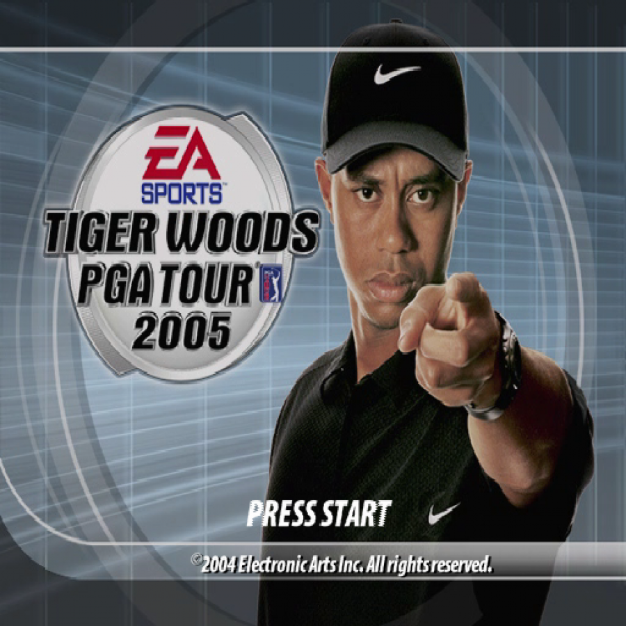 Tiger Woods PGA Tour 2005 – PlayStation 2 (PS2) video game title screen, golf sports simulation.