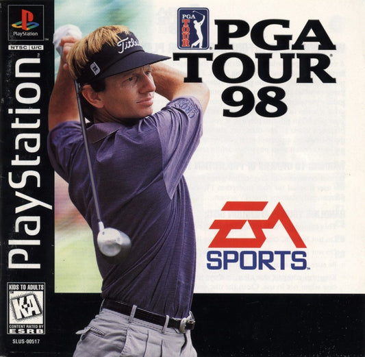 PGA Tour 98 PlayStation 1 PS1 golf simulation sports game EA Sports golf courses professional golf PGA Tour classic retro PlayStation One video game driving putting tournament gameplay front cover