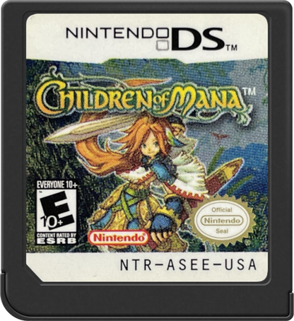 Children of Mana Nintendo DS game featuring action RPG gameplay with real time combat dungeon exploration character progression and cooperative multiplayer in the Mana series fantasy world cartridge