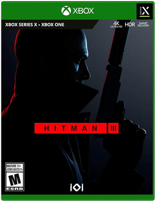 Hitman 3 Xbox Series X for video game enthusiasts featuring stealth assassination gameplay sandbox level design disguise based infiltration strategic planning immersive locations worldwide and collectible gaming appeal front cover