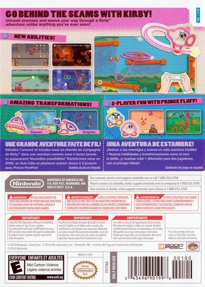 Kirby’s Epic Yarn – Nintendo Wii (Wii) platformer adventure video game back of case