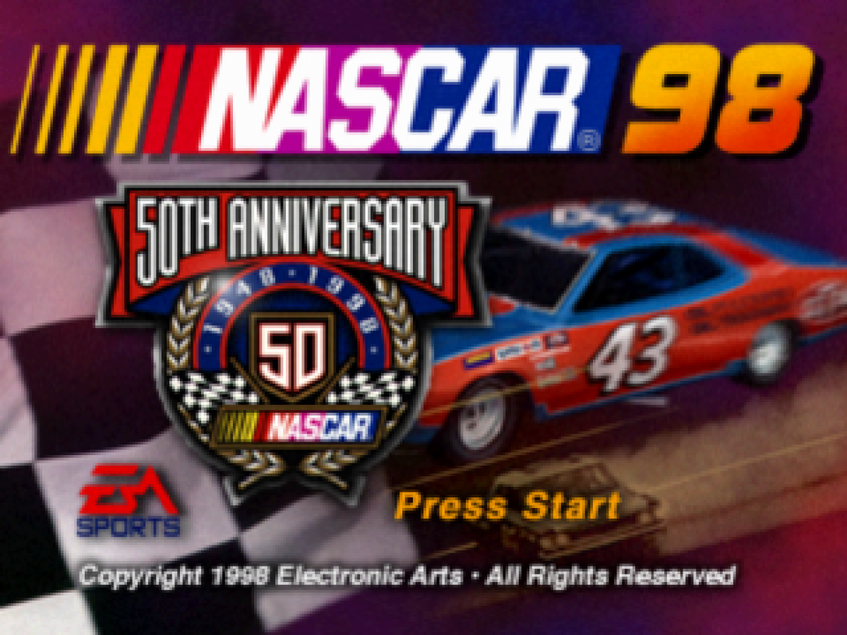 NASCAR 98 Collector’s Edition for PlayStation 1, title screen for a stock car racing game with NASCAR competition, licensed drivers, fast-paced arcade racing, and motorsports gameplay