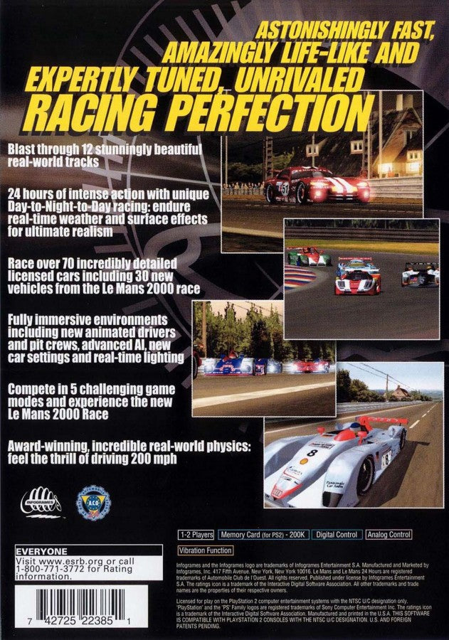 Le Mans 24 Hours back cover art for Playstation 2 (PS2) video game