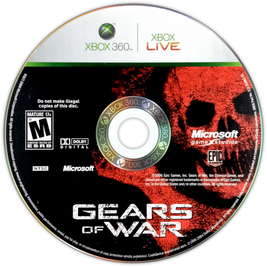 Gears of War disc for Xbox 360 (X360) third-person shooter video game 