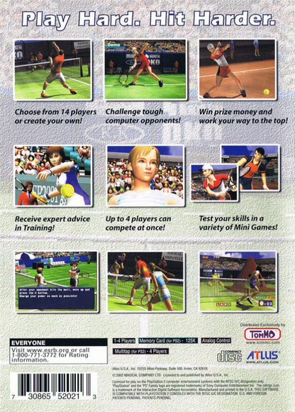 Hard Hitter Tennis back cover art for Playstation 2 (PS2) video game