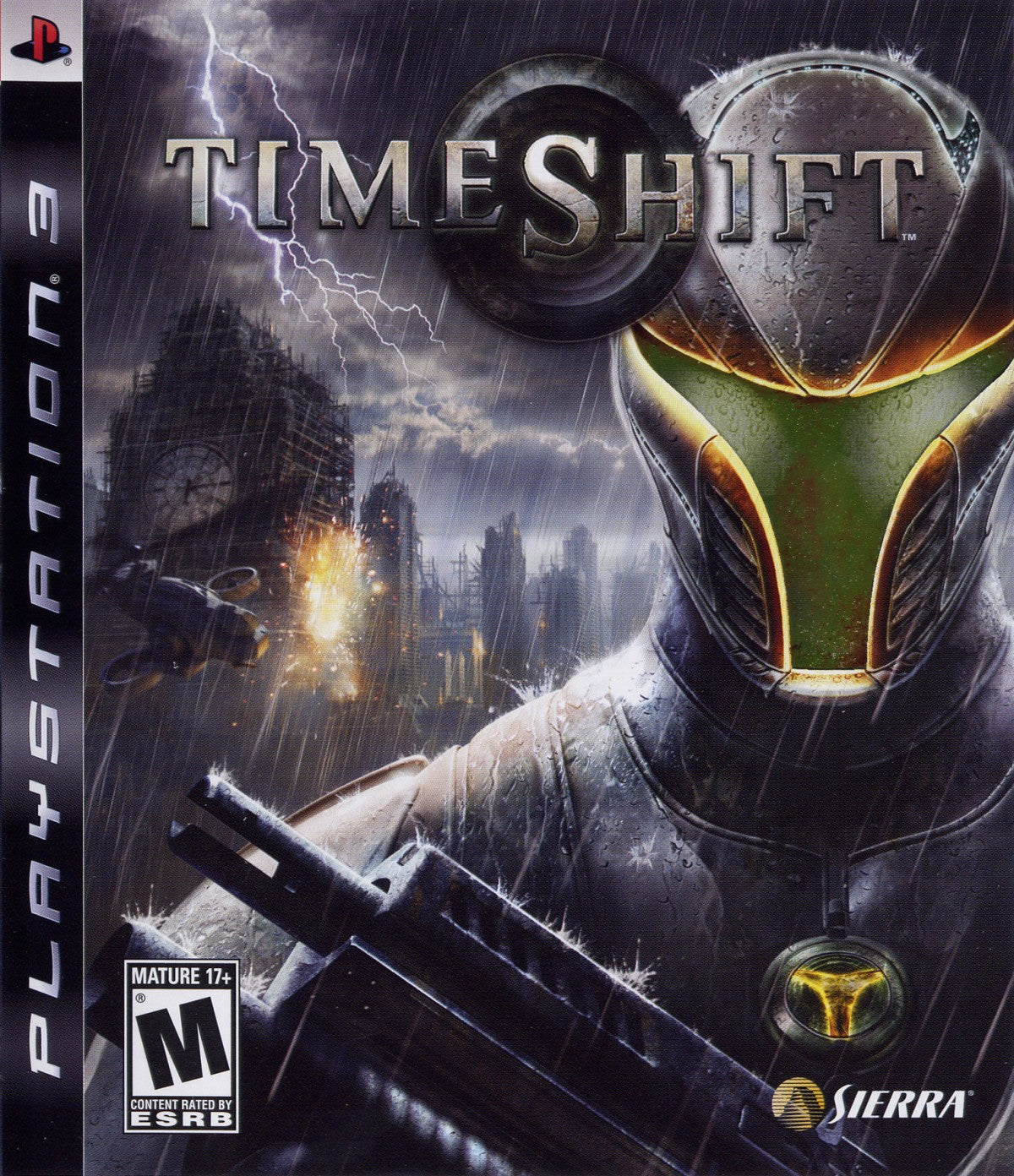 TimeShift PlayStation 3 PS3 retro video game first person shooter featuring time manipulation abilities futuristic combat challenging missions strategic action gameplay enemies and environments classic PS3 gaming experience collectible game collection appeal cover art
