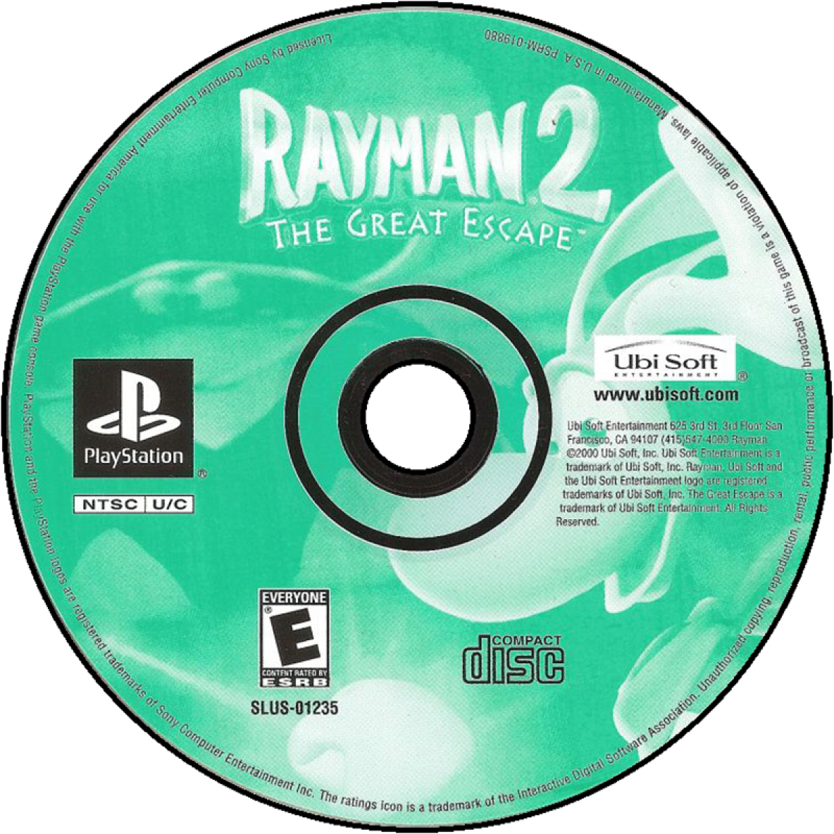Rayman 2 The Great Escape for PlayStation 1 action platformer video game featuring colorful 3D worlds fluid platforming creative level design and the classic Ubisoft Rayman adventure experience disc
