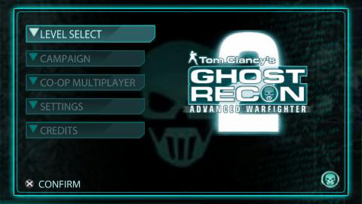 Tom Clancy's Ghost Recon: Advanced Warfighter 2 – start screen for PlayStation Portable (PSP) tactical shooter game
