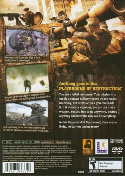 Mercenaries Playground of Destruction PS2 PlayStation 2 open world action shooter game retro video game back of case Greatest Hits edition