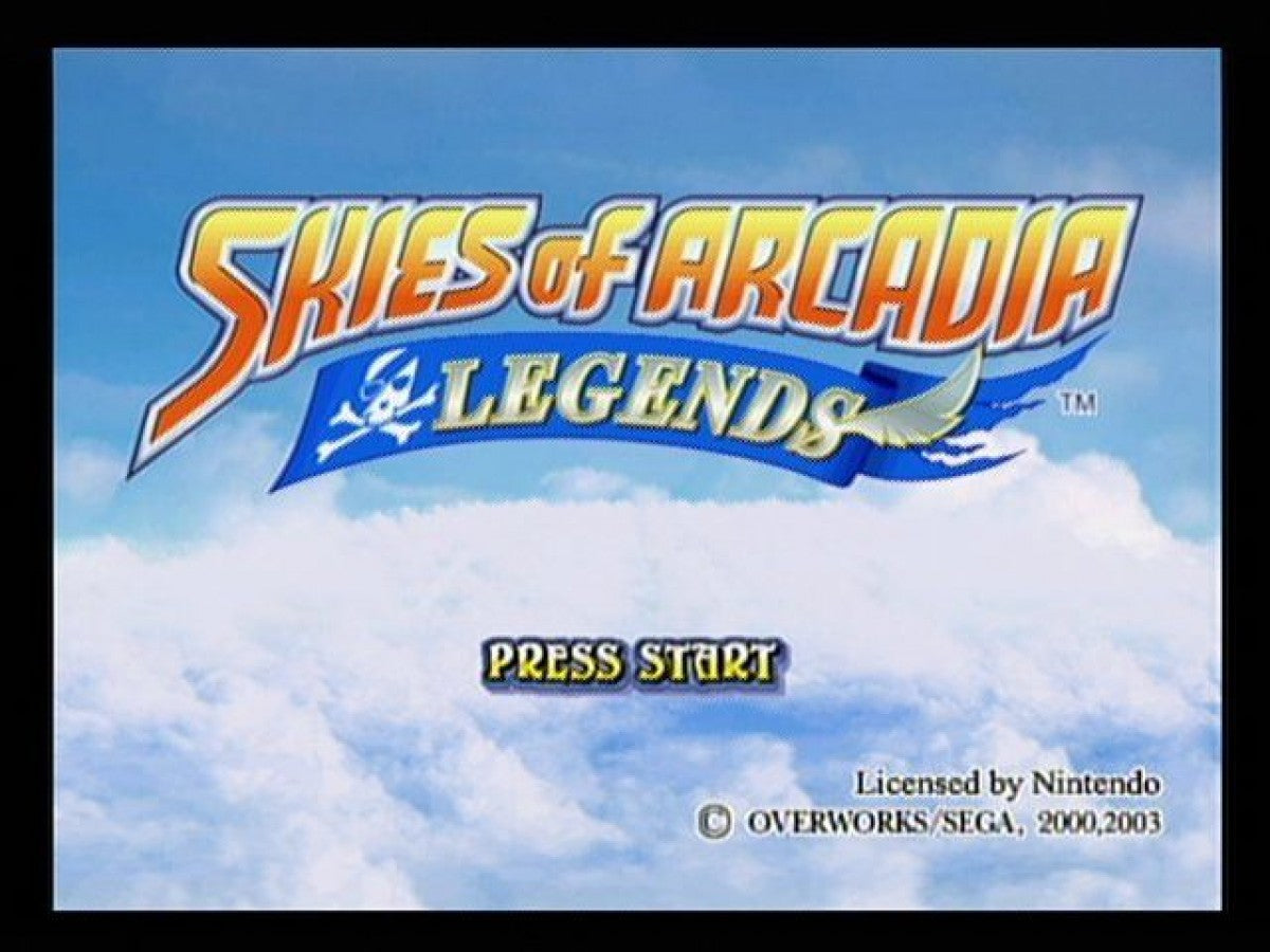 Skies of Arcadia Legends start screen for Nintendo GameCube (GC) fantasy RPG adventure video game