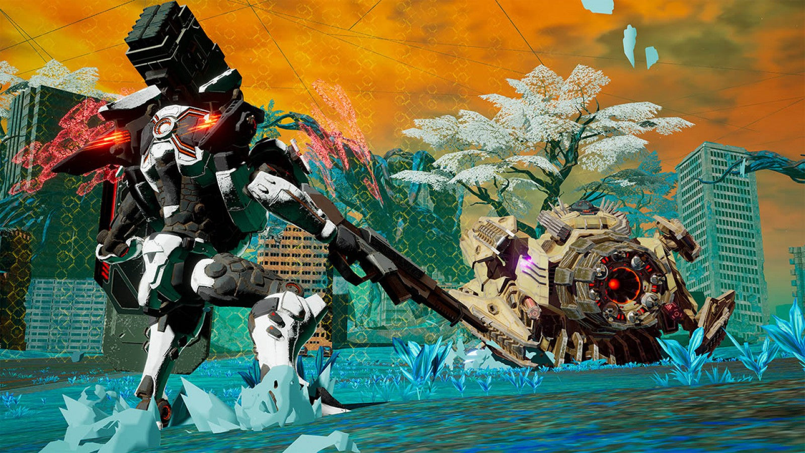 Daemon X Machina Nintendo Switch inspired design featuring high speed mech action aesthetic customizable armored suits futuristic warfare intense aerial combat sci fi battlefields explosive robotic encounters anime inspired gameplay presentation gameplay