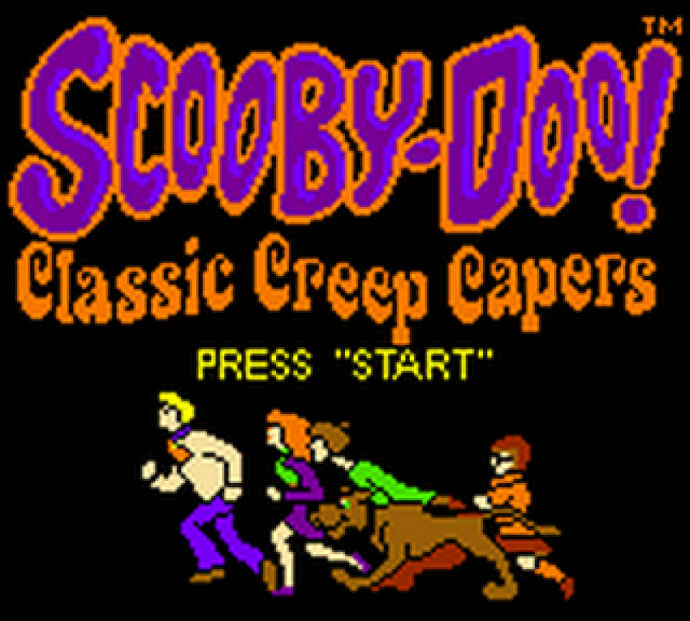 Scooby Doo Classic Creep Capers for Game Boy Color, title screen for an adventure puzzle video game with mystery-solving gameplay, exploration, cartoon-style characters, and story-driven challenges