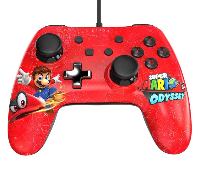 Power A Nintendo Switch wired controller Super Mario Odyssey Cappy edition official licensed accessory missing interchangeable analog caps detachable USB cable ergonomic design front of controller
