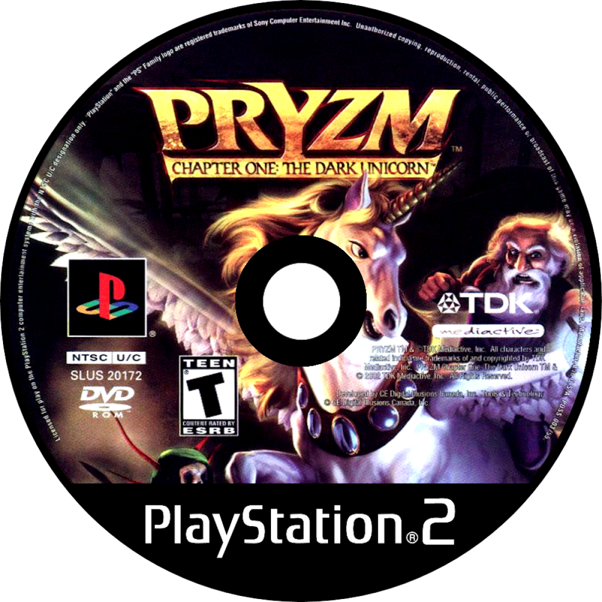 Pryzm Chapter One The Dark Unicorn PS2 Sony PlayStation 2 action adventure fantasy RPG elemental powers magic combat exploration puzzle solving mythical creatures story driven gameplay retro gaming PlayStation 2 software video game title disc