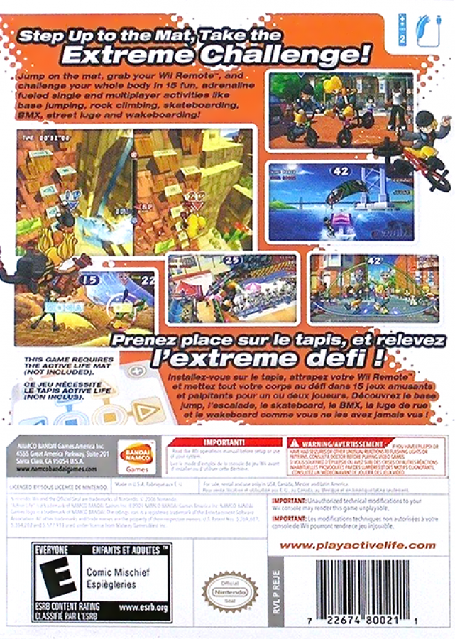 Active Life: Extreme Challenge back cover art for Nintendo Wii (Wii) video game 