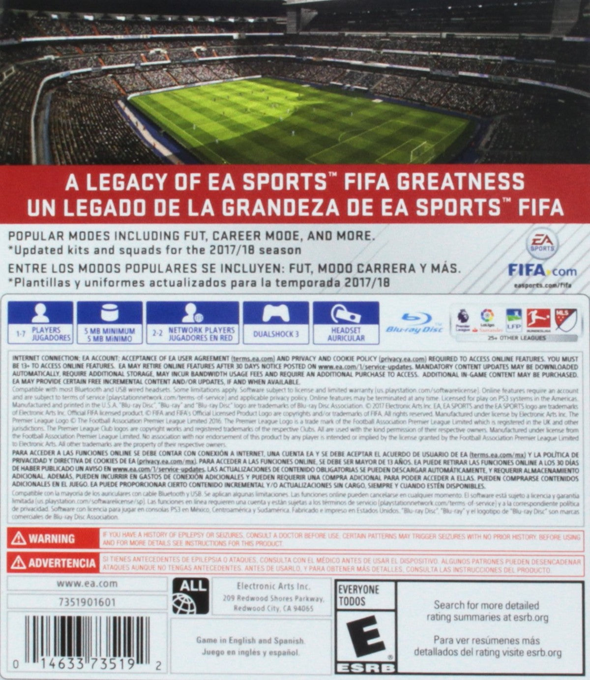 FIFA 18 back cover art for PlayStation 3 (PS3) video game