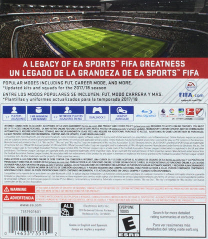 FIFA 18 back cover art for PlayStation 3 (PS3) video game