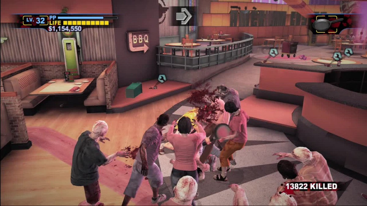 Dead Rising 2 Off the Record Xbox 360 game featuring open world zombie survival action as Frank West with sandbox gameplay combo weapons time based missions co op multiplayer and over the top undead combat by Capcom gameplay 