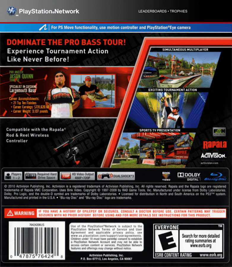 Rapala Pro Bass Fishing 2010 back cover art for PlayStation 3 (PS3) video game