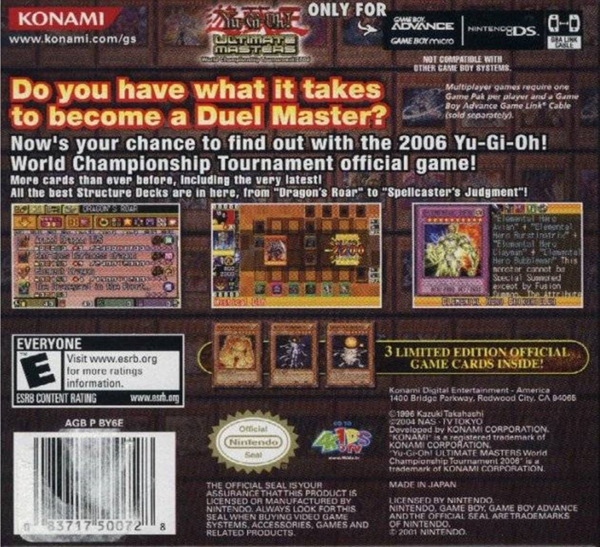 Yu-Gi-Oh! Ultimate Masters Nintendo Game Boy Advance GBA for strategy card battle retro video game fans featuring collectible card duels deck building powerful monsters tactical gameplay tournament competition anime inspired battles classic handheld gaming collectible gaming appeal back of case