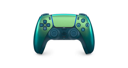 PlayStation 5 DualSense Wireless Controller Chroma Teal Pre Owned PS5 gaming accessory featuring vibrant Chroma Teal color design wireless Bluetooth connectivity adaptive triggers haptic feedback immersive vibration built in microphone motion sensors touchpad ergonomic grip rechargeable battery and responsive PlayStation 5 gaming controls collectible controller accessory and gaming setup appeal front
