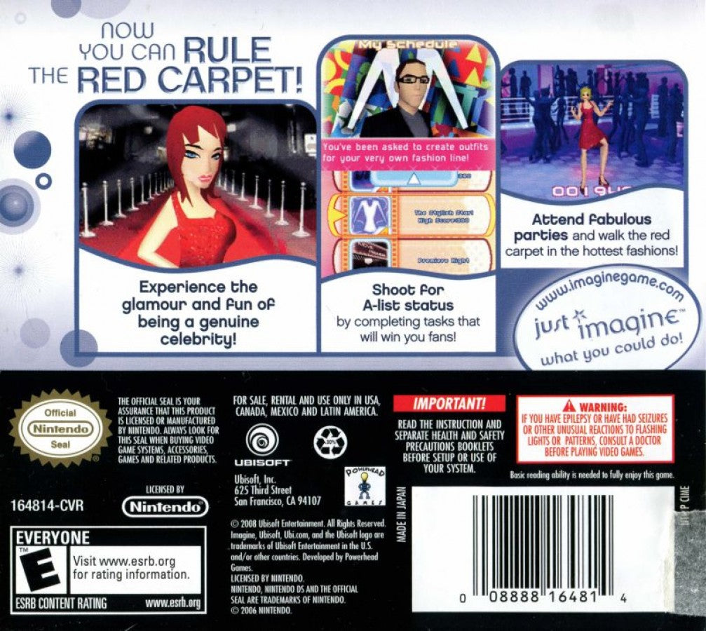 Imagine: Movie Star back of case for Nintendo DS (DS) celebrity life simulation video game
