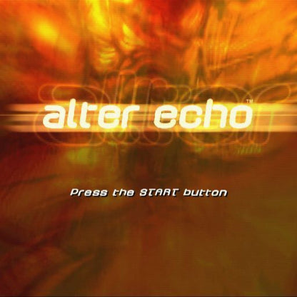 Alter Echo for PlayStation 2 (PS2) featuring a sci fi action adventure where you switch between three bio suit forms to solve puzzles and fight enemies; use fast melee and ranged combat explore alien environments and adapt your abilities to overcome challenges on PS2 main menu title screen