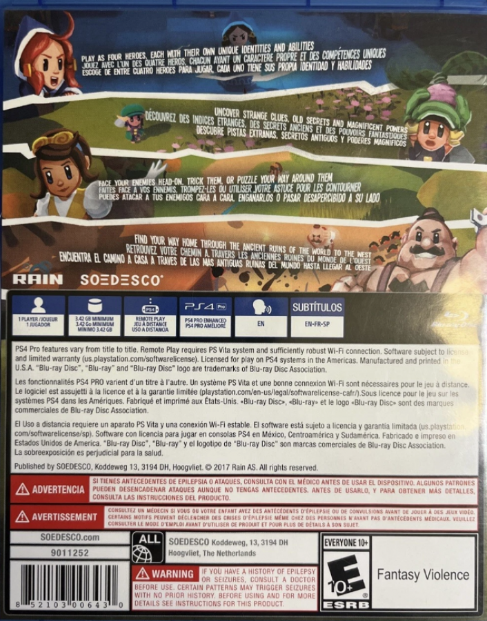World to the West – PlayStation 4 (PS4) video game back of case, action-adventure puzzle game.