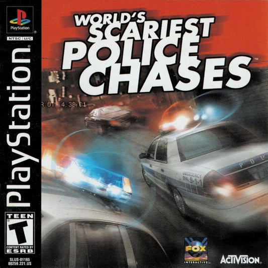 World's Scariest Police Chases Sony PlayStation PS1 video game featuring police driving action gameplay high speed pursuits police vehicles chase missions traffic enforcement dangerous criminals road chases emergency response and classic 32 bit PlayStation gameplay retro video game collection collectible gaming appeal front cover art