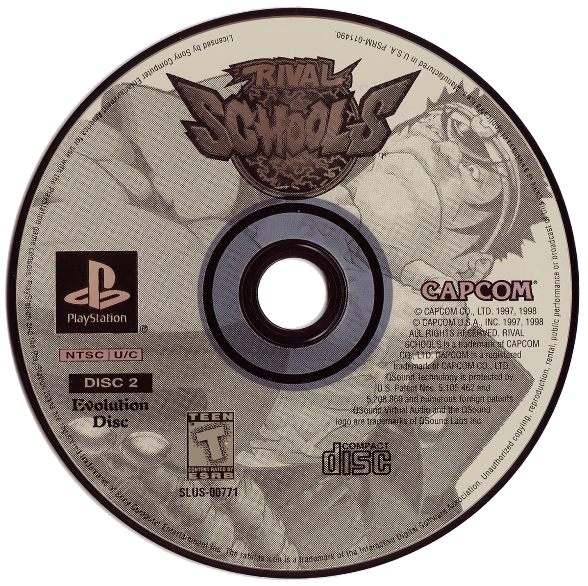 Retro Rival Schools PS1 cover art inspired design featuring classic PlayStation fighting game aesthetic vintage anime combat characters arcade style action gaming fan apparel nostalgic 90s Capcom fighter merch disc 2