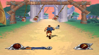 Disney Hercules PlayStation 1 PS1 Virgin Interactive 2D side-scrolling platformer action-adventure based on the animated film levels following Hercules journey Meg Hades Pegasus Phil Pain Panic titans Hydra Greek mythology villain battles puzzle-solving voice clips from the movie Sony PlayStation original classic 90s licensed game gameplay screenshot