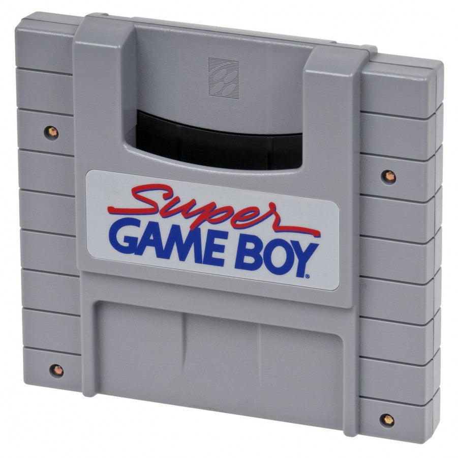 Super Game Boy Super Nintendo Entertainment System SNES accessory featuring Game Boy game compatibility console gaming support enhanced color display customizable borders multiplayer support and classic Nintendo hardware functionality retro video game collection collectible gaming appeal