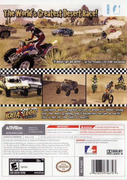 SCORE International Baja 1000 – Nintendo Wii (Wii) off-road desert racing motorsport video game back of case