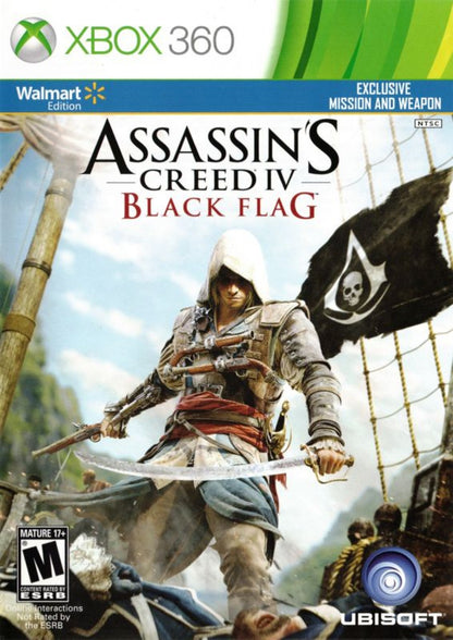 Assassin’s Creed IV Black Flag Walmart Edition for Xbox 360 open world action adventure video game featuring pirate-era naval combat stealth missions iconic historical storytelling and immersive Ubisoft franchise experience cover