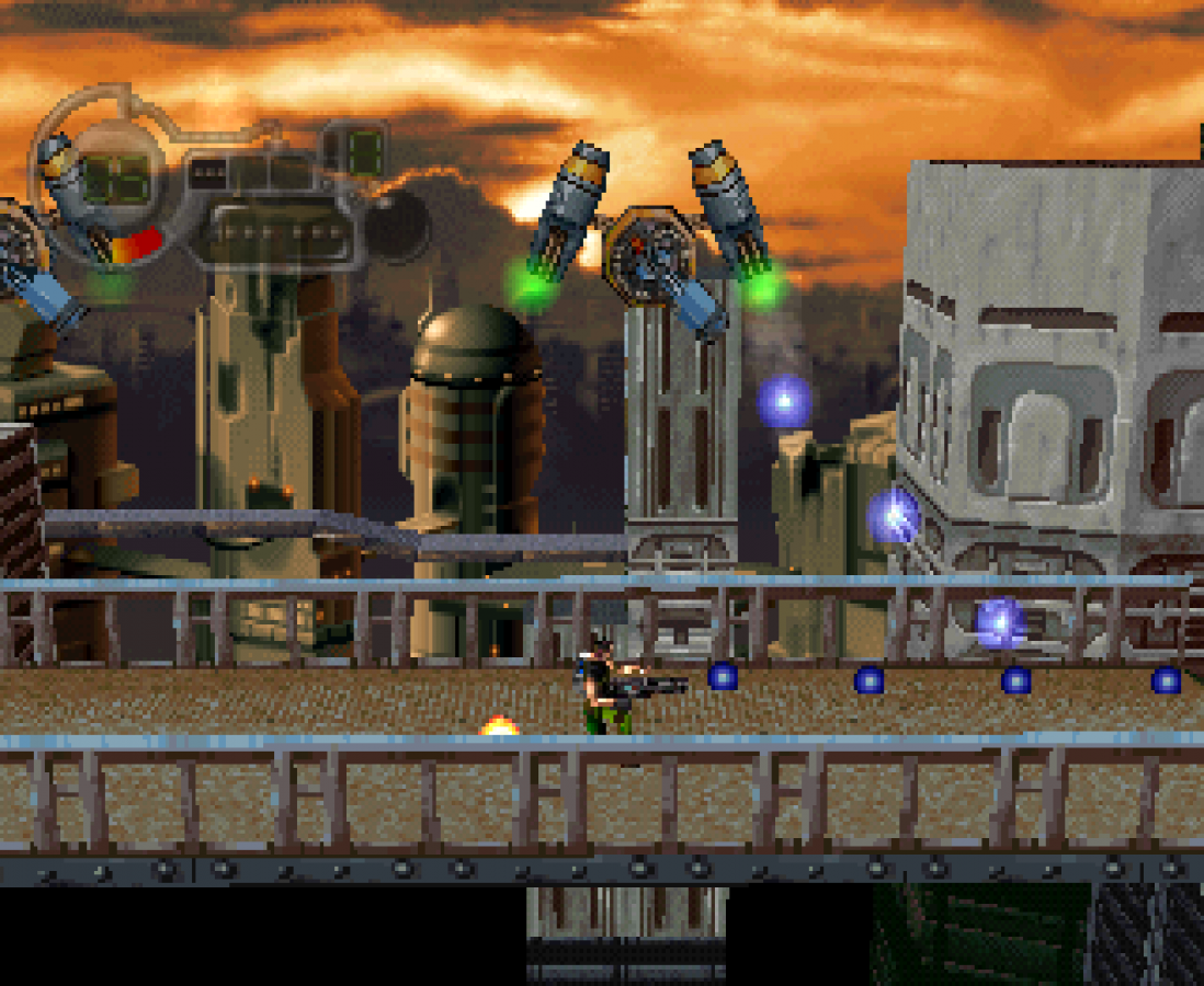 C The Contra Adventure PS1 PlayStation 1 run and gun action shooter platform game Contra series arcade style combat retro video game gameplay