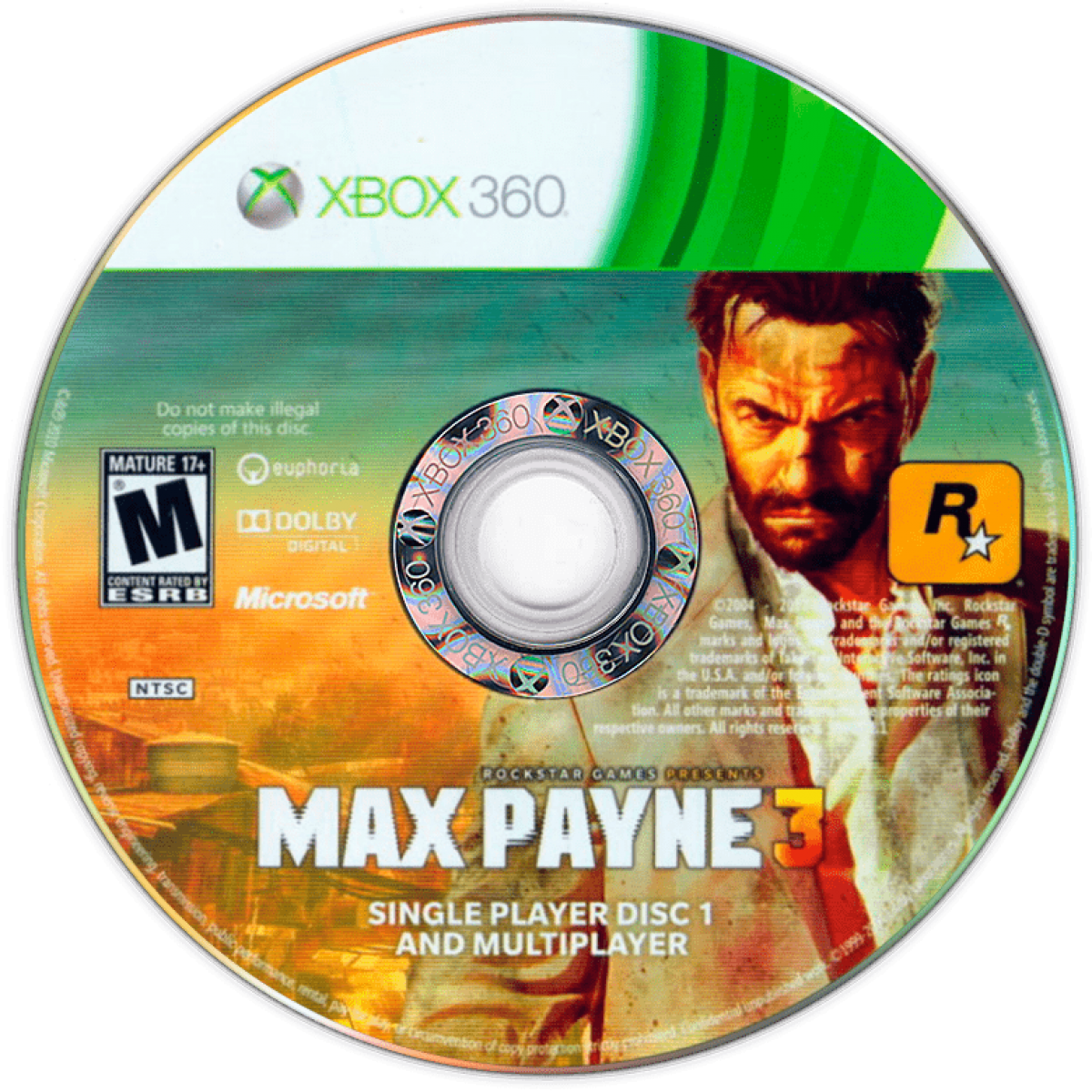 Max Payne 3 Xbox 360 third-person cinematic shooter video game featuring Bullet Time physics Max Payne in São Paulo Brazil bodyguard narrative cover shooting and multiplayer gang wars developed by Rockstar Games disc
