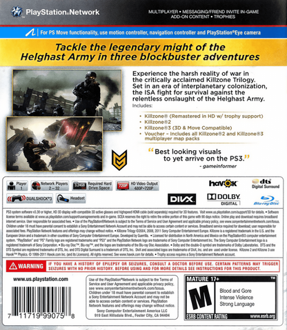 Killzone Trilogy Collection back cover art for PlayStation 3 (PS3) video game