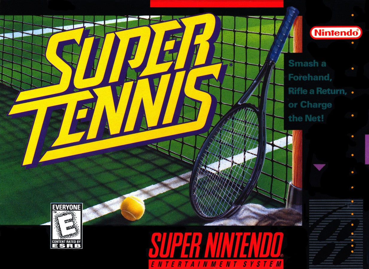 Super Tennis – Super Nintendo Entertainment System (SNES) box art work for retro tennis video game