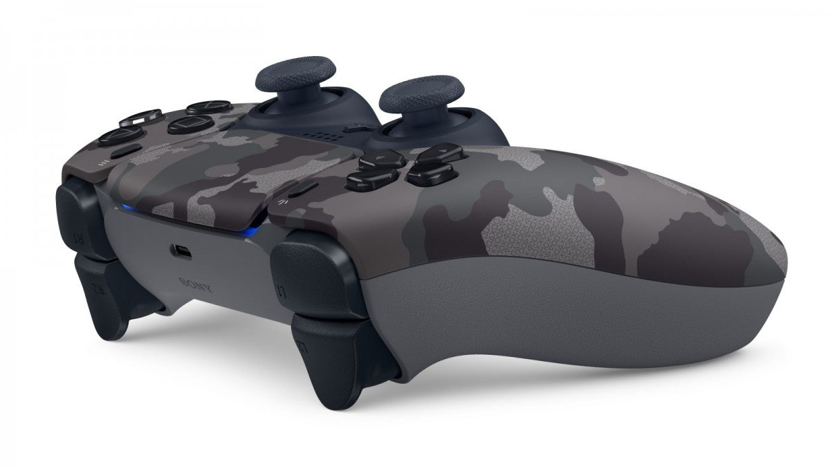 PlayStation 5 DualSense Wireless Controller New Gray Camo official accessory immersive gaming haptic feedback adaptive triggers built-in microphone create button side of controller