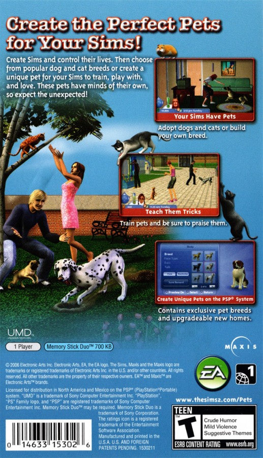The Sims 2: Pets PSP back of case for PlayStation Portable (PSP) life simulation game