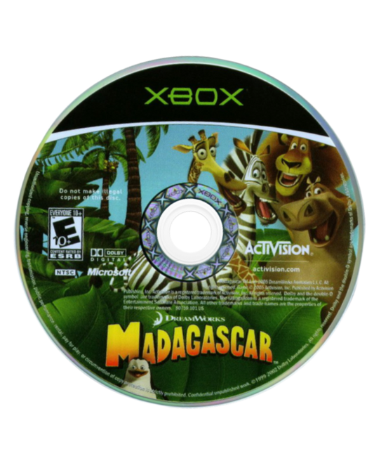 Madagascar Xbox action-adventure video game based on the DreamWorks animated film starring Alex the Lion Marty the Zebra Melman the Giraffe Gloria the Hippo and the penguins jungle safari levels New York zoo escape island survival cooperative gameplay character swapping platforming puzzle solving movie voice actors licensed tie-in disc
