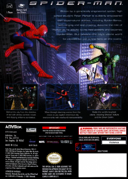 Spider-Man back of case for Nintendo GameCube (GC) superhero action adventure video game