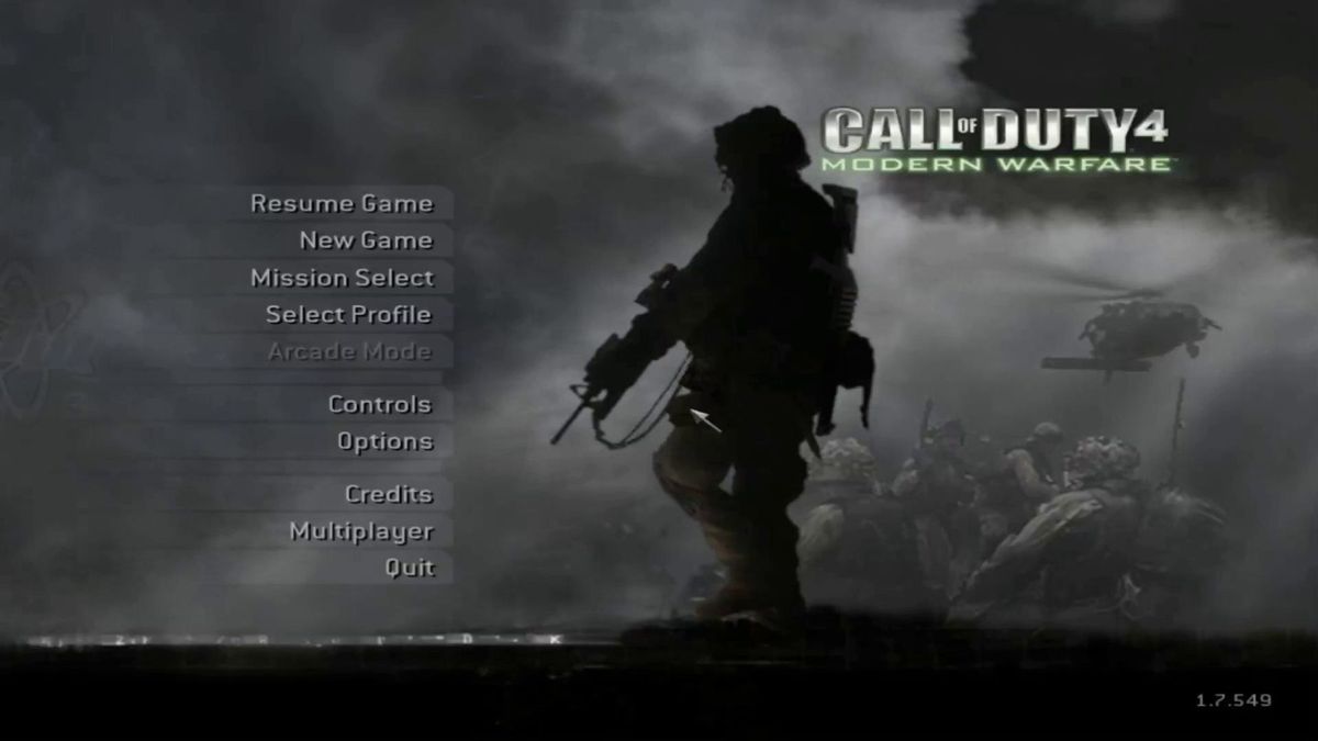 Call of Duty 4: Modern Warfare Platinum Hits for Xbox 360 with modern military action theme main menu
