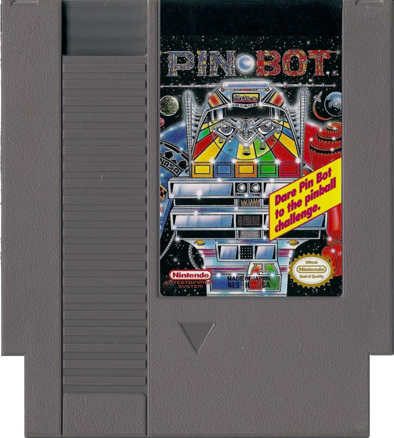 Pin Bot Nintendo Entertainment System NES for pinball video game fans featuring realistic digital pinball gameplay multiple themed tables bonus stages high score challenges fast paced arcade action classic Nintendo entertainment retro gaming collectible gaming appeal cartridge