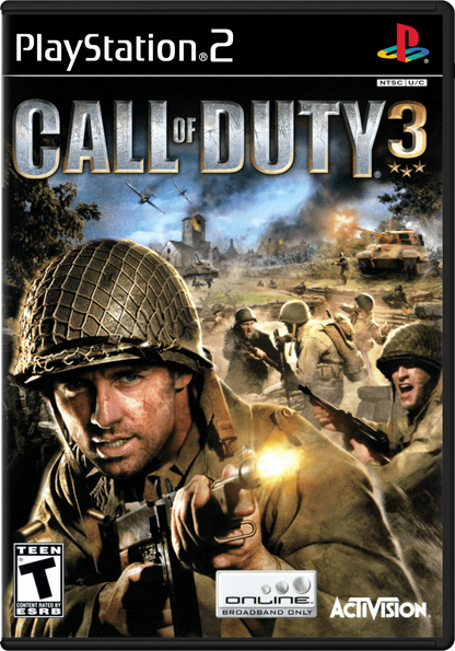 Call of Duty 3 for PlayStation 2 with World War II themed military action cover art