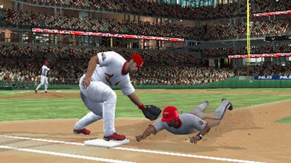 MLB 09: The Show gameplay for PlayStation 2 (PS2) featuring realistic baseball simulation with authentic teams, players, and immersive stadium gameplay.